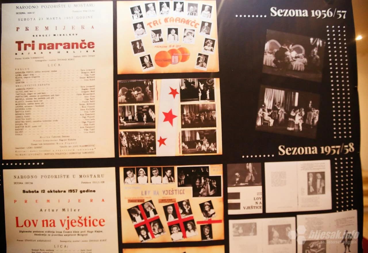 Detalj s izložbe dokumentarne građe i fotografija predstava nastalih u produkciji Narodnog pozorišta u Mostaru 50-ih i 60-ih godina