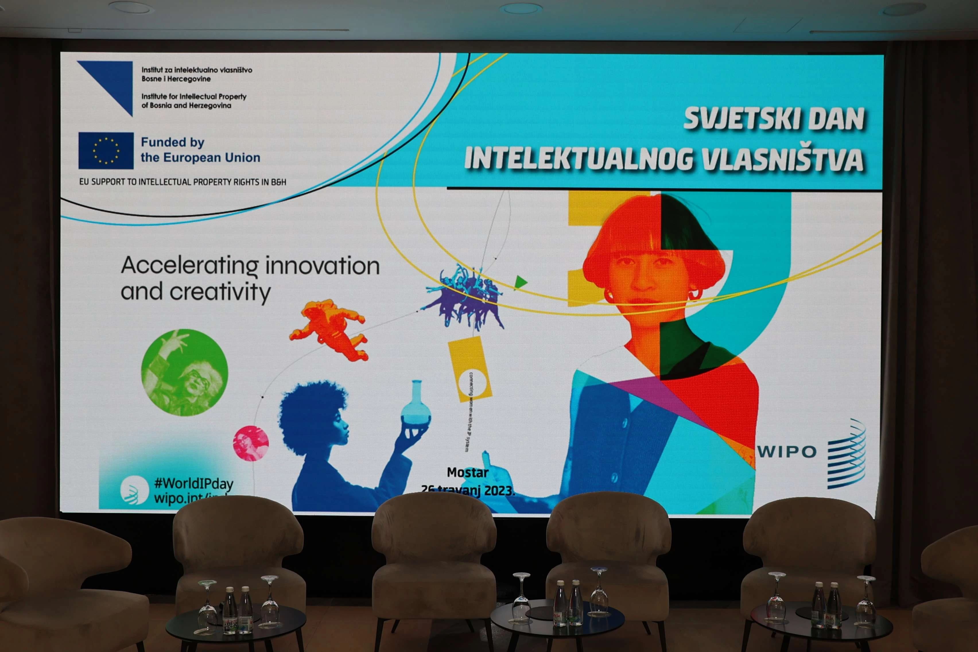 Institut za intelektualno vlasništvo BiH organizirao je uz potporu EU u srijedu u Mostaru svečanost obilježavanja Svjetskoga dana intelektualnoga vlasništva okupivši vodeće stručnjake iz područja intelektualnog vlasništva, znanstvenike, istraživače, pravn