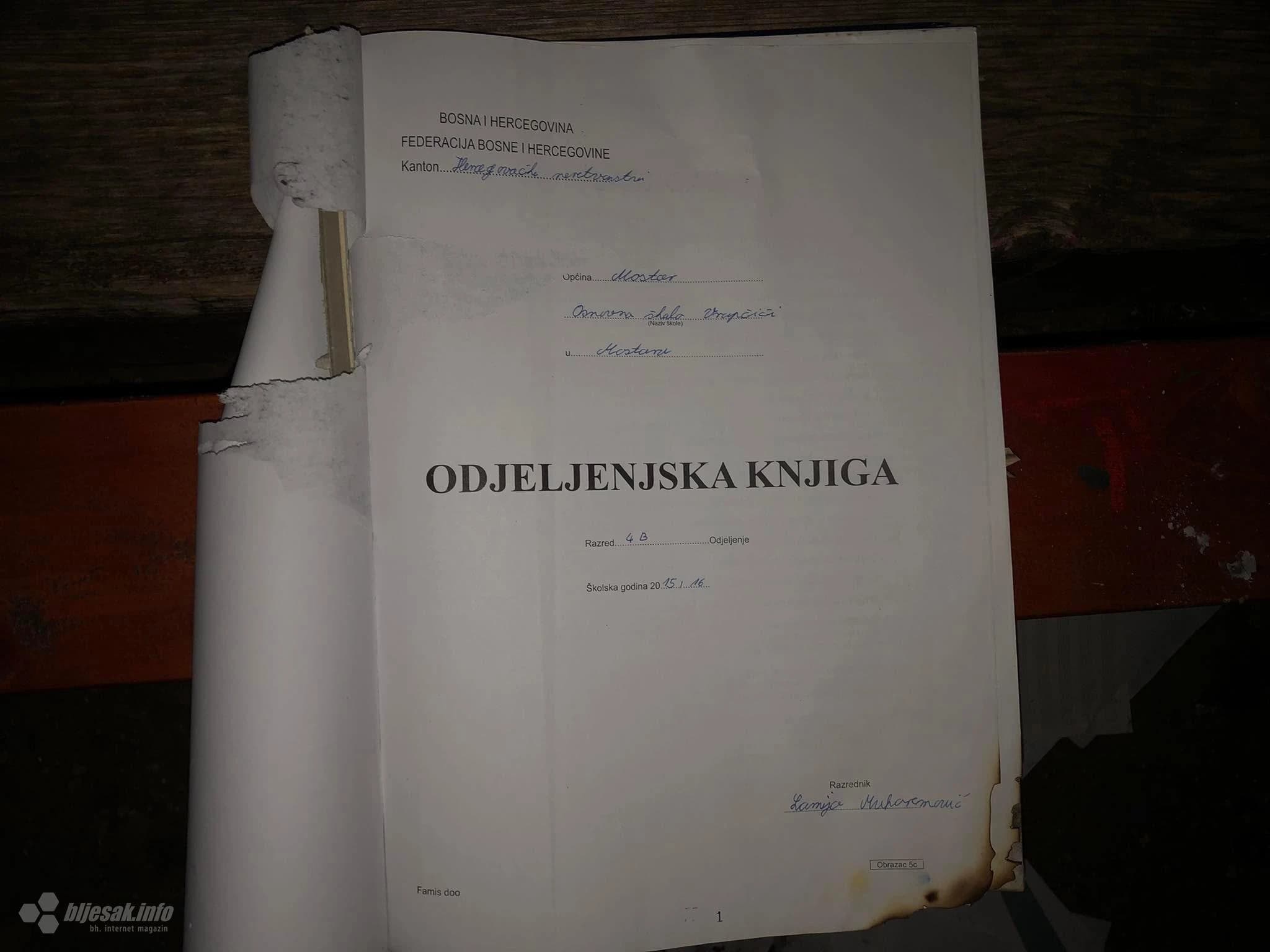 Kako je školski dnevnik iz Vrapčića završio zapaljen u parku u Mostaru?