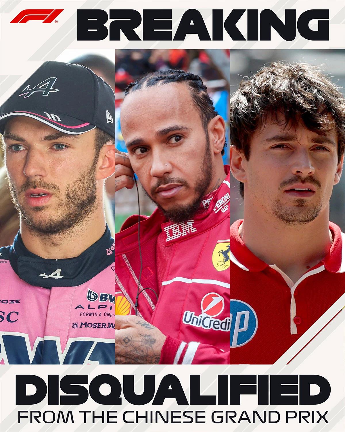 Pierre Gasly, Charles Leclerc i Lewis Hamilton diskvalificirani su s VN Kine