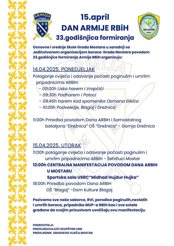 Program obilježavanja Dana Armije RBiH u Mostaru