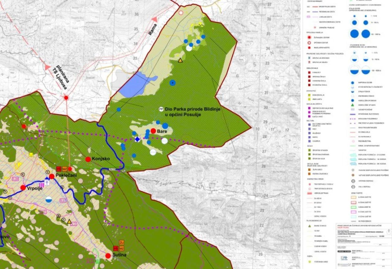 Dio Prostornog plana ŽZH koji prikazuje kako se radi o vodozaštitnom području