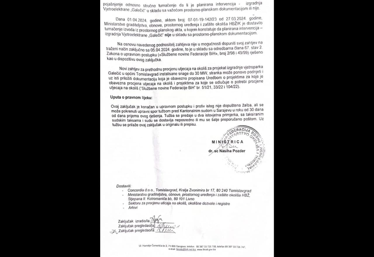 Zaključak Federalnog Ministarstva okoliša i turizma