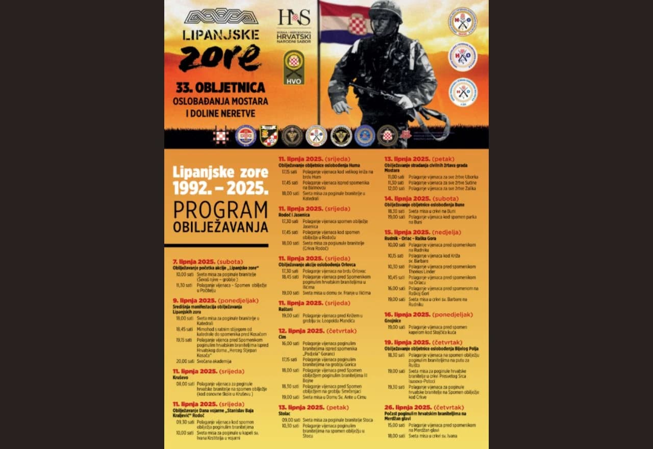 Program obilježavanja 33. obljetnice oslobođenja Mostara i doline Neretve