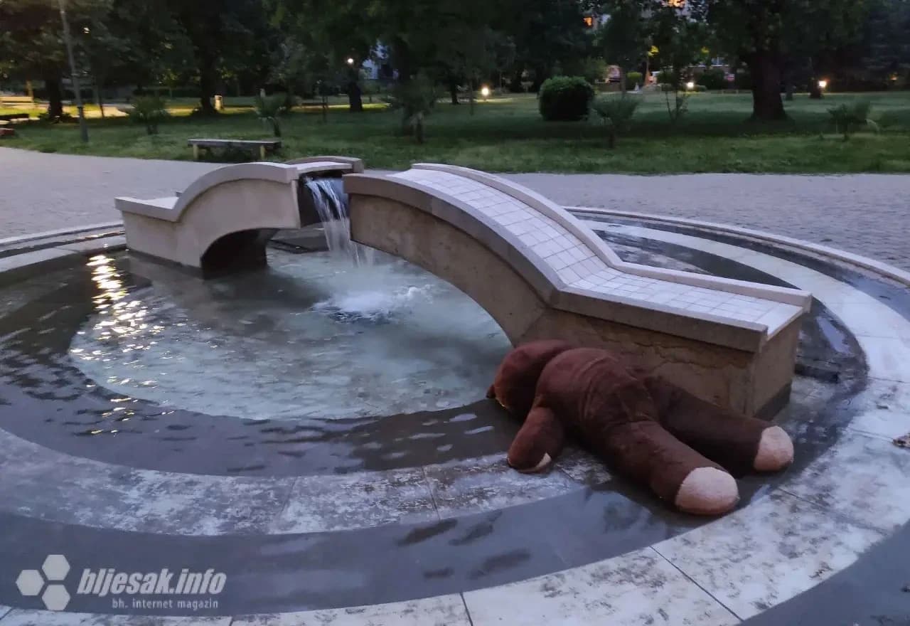 Plišanac u fontani u parku