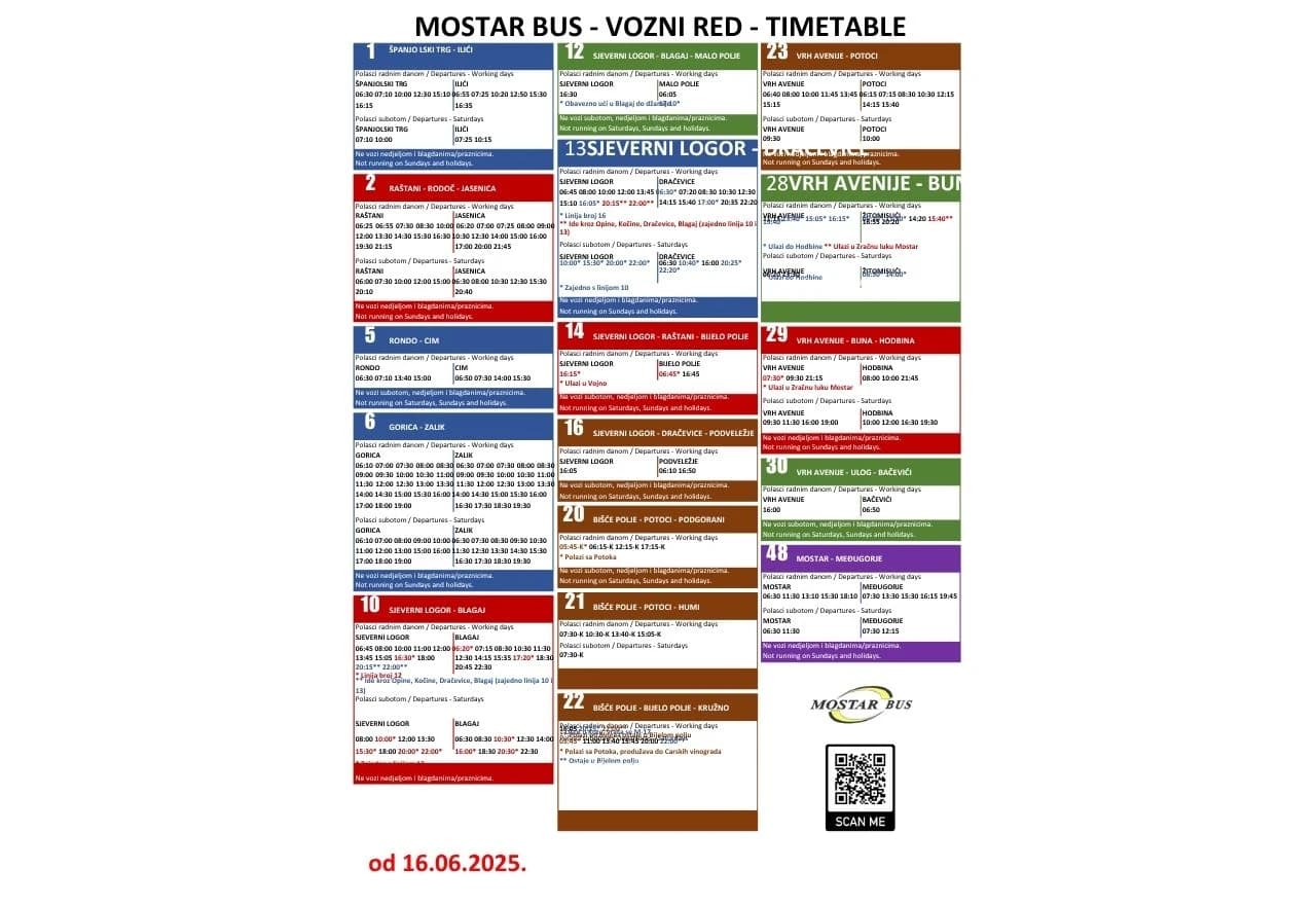 Ljetni raspored vožnji Mo-Busa od 16. lipnja 2025. godine