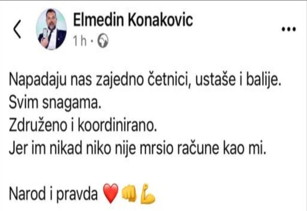 Objava Elmedina Konakovića na Facebooku