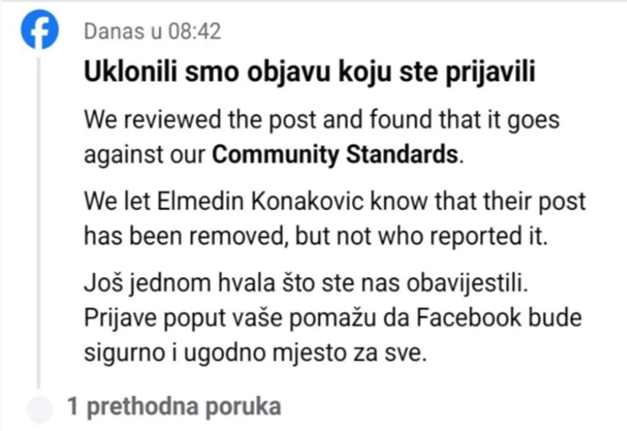 Konakovićeva objava je izbrisana