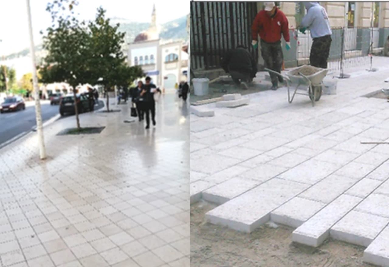 Ploče od krednog vapnenca  na trgu Musala i ugradnja štokovanih ploča u Fejićevoj ulici (AG kamen iz kamenoloma Crveni grm)