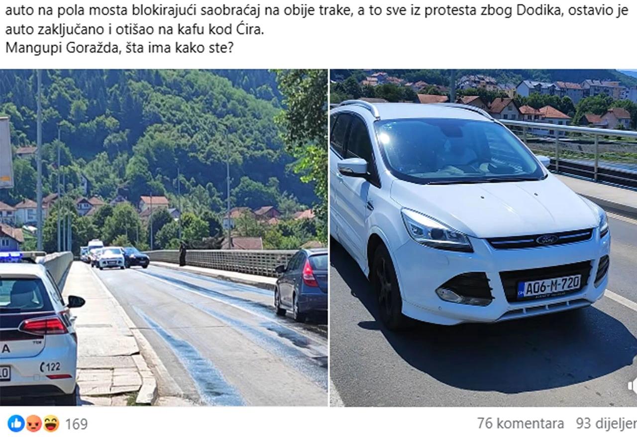 Automobil blokirao most u Goraždu – poruka nezadovoljstva