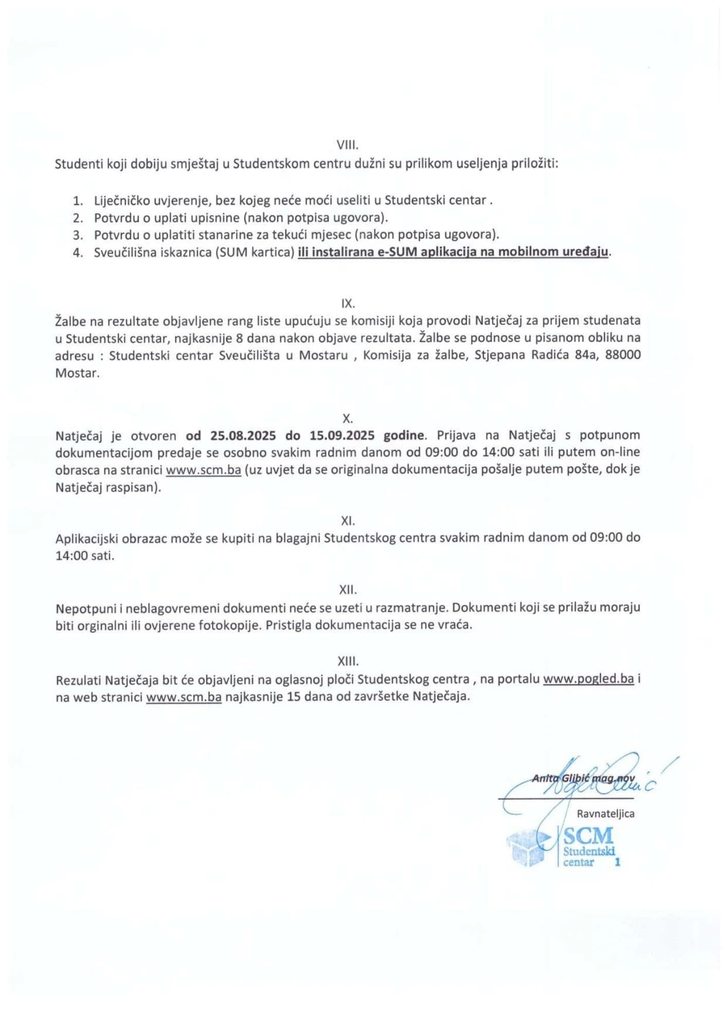 Natječaj za prijem brucoša u studentski centar Mostar