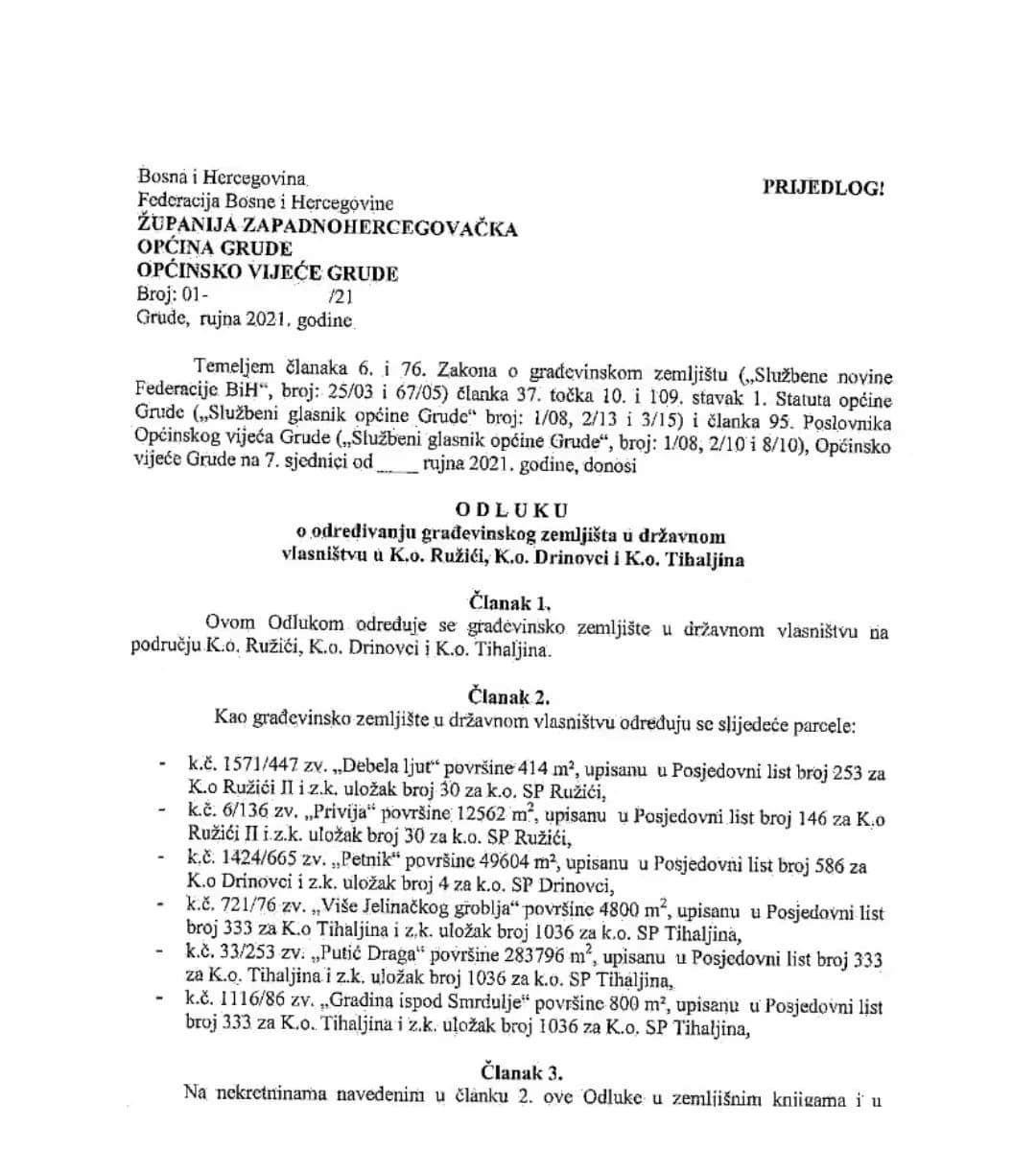 Odluka o prenamijeni zemljišta