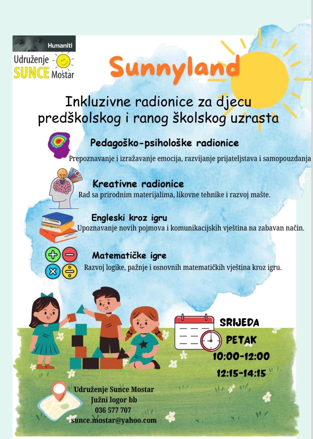 Udruženje Sunce otvara Dnevni boravak za djecu predškolskog i ranog školskog uzrasta – radionice, igre i učenje kroz zabavu.