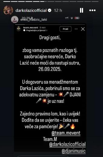 Darko Lazić otkazao nastup