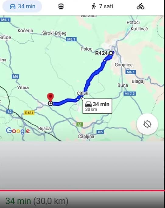 Snimka zaslona navigacije