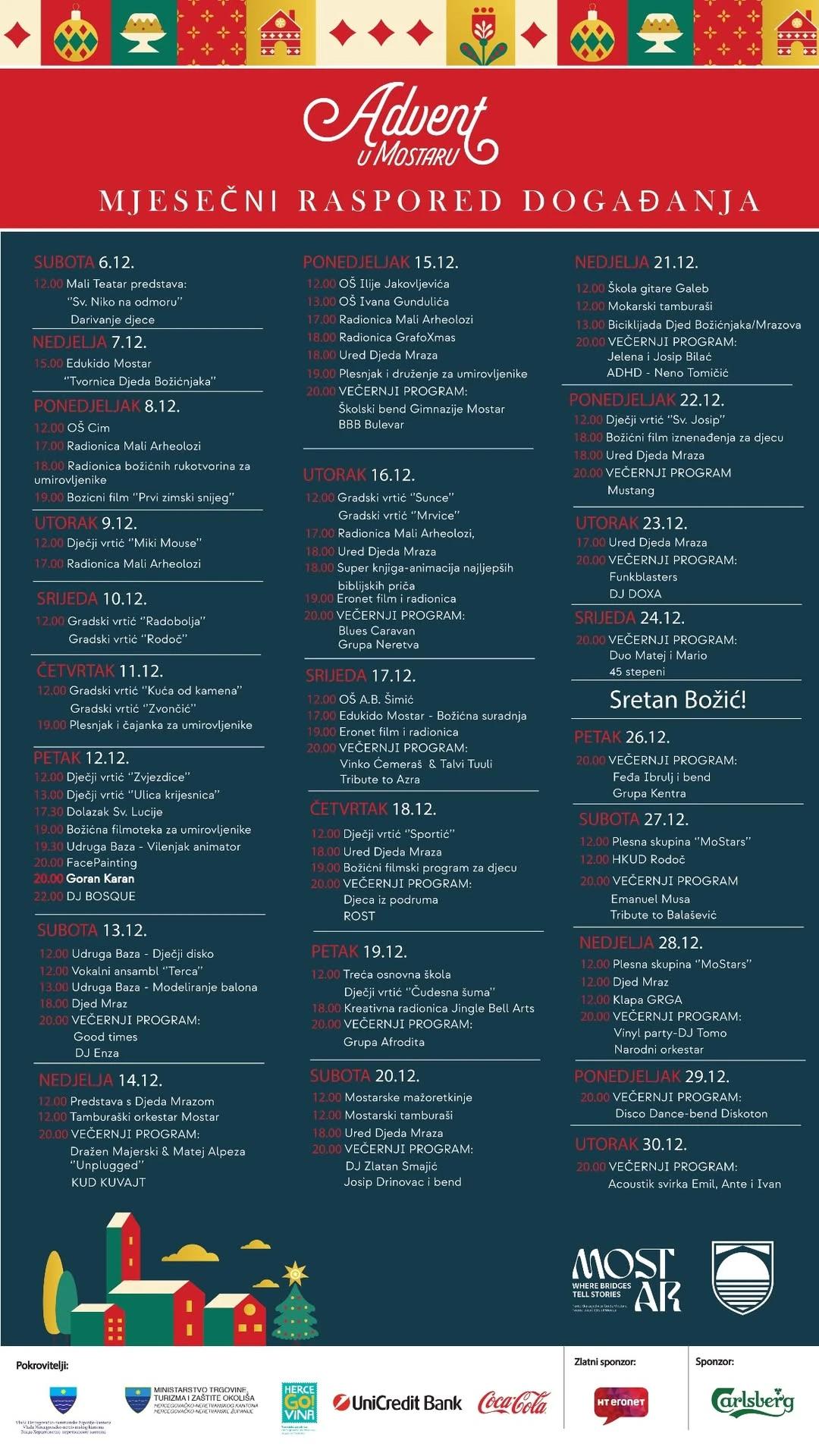 Mostar predstavio program Adventa i dočeka Nove 2026. godine