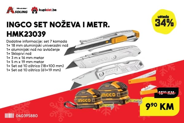 INGCO SET NOŽEVA I METR. HMK23039