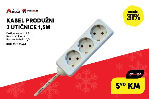 KABEL PRODUŽNI 3 UTIČNICE 1,5M