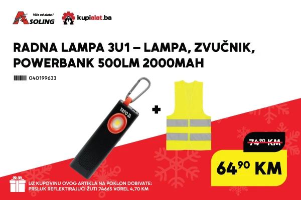 RADNA LAMPA 3U1 - LAMPA, ZVUČNIK,POWERBANK 500LM 2000MAH
