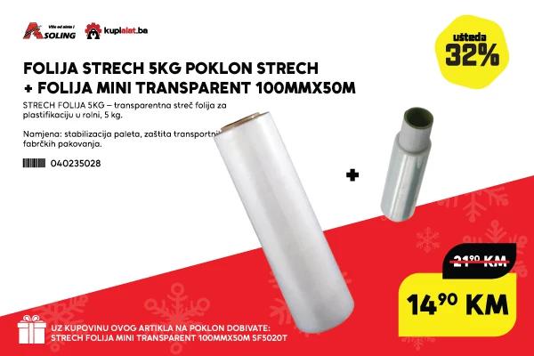 FOLIJA STRECH 5KG POKLON STRECH + FOLIJA MINI TRANSPARENT 100MMX50M
