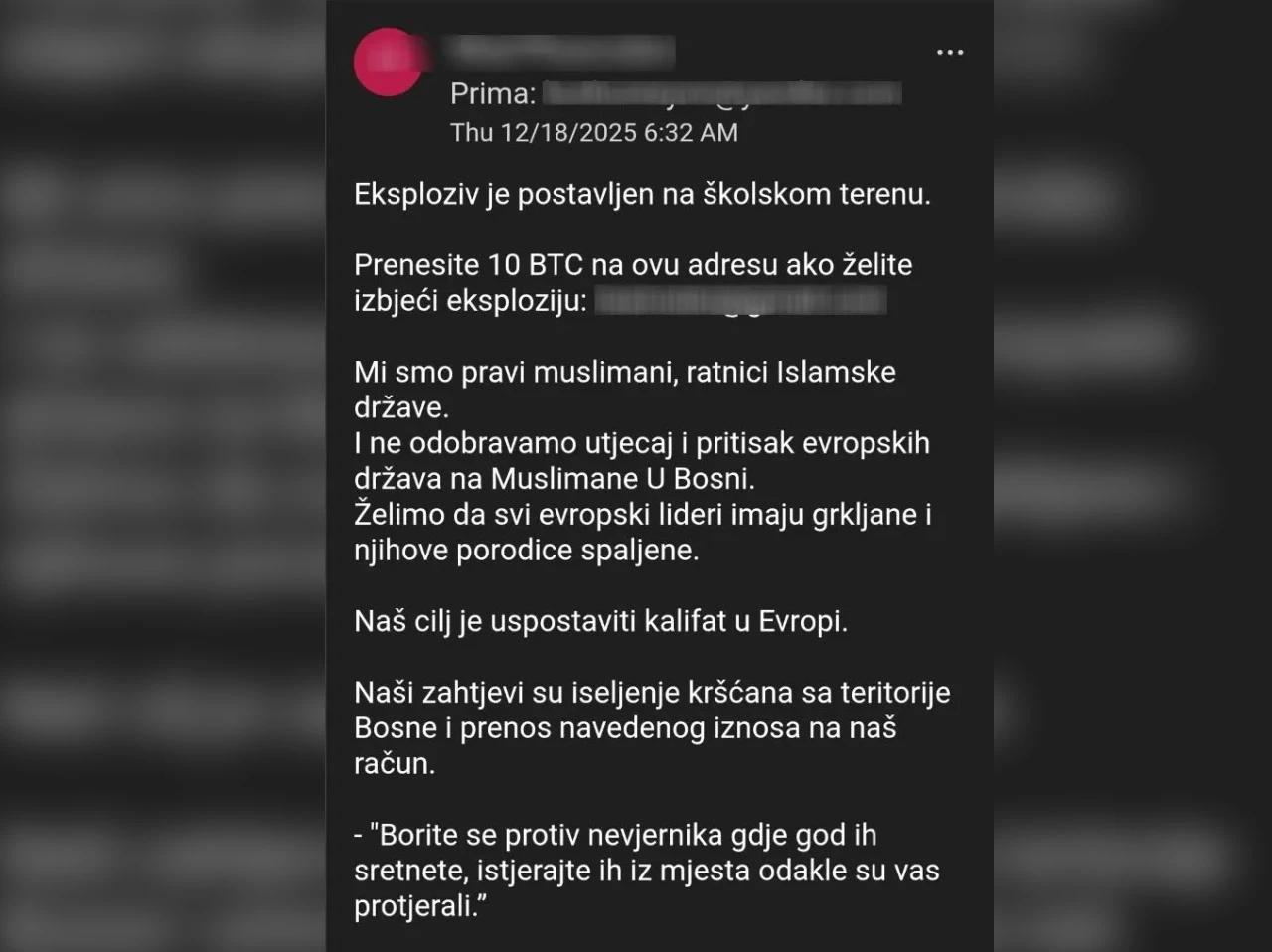 Screenshot prijetnje