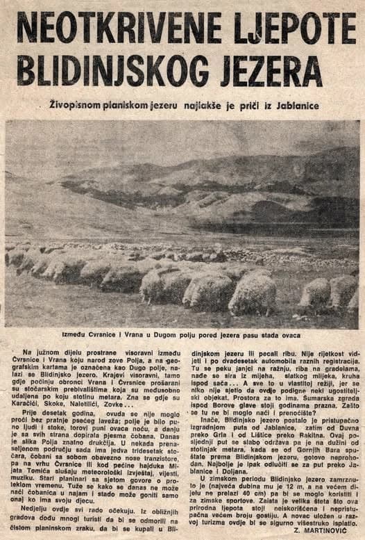 Članak o Blidinjskom jezeru iz 1971. godine