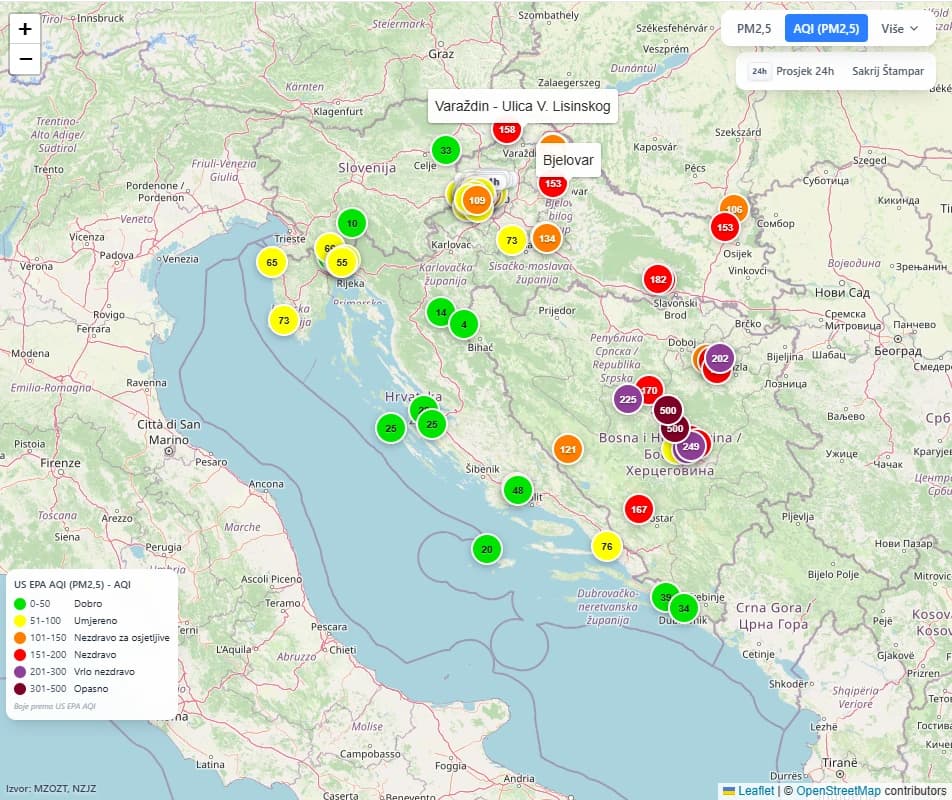 Podaci o onečišćenju zraka