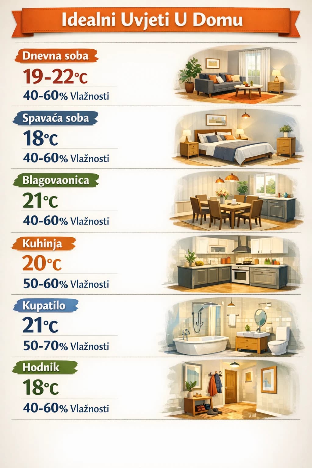 Idealne temperature doma po prostorijama