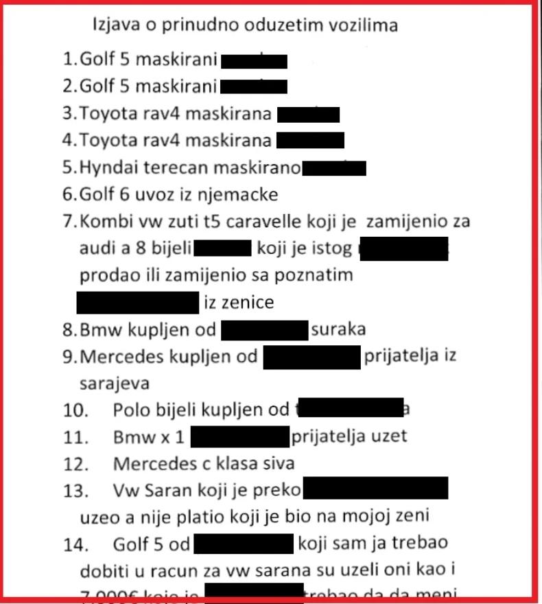 Dio popisa oduzetih vozila