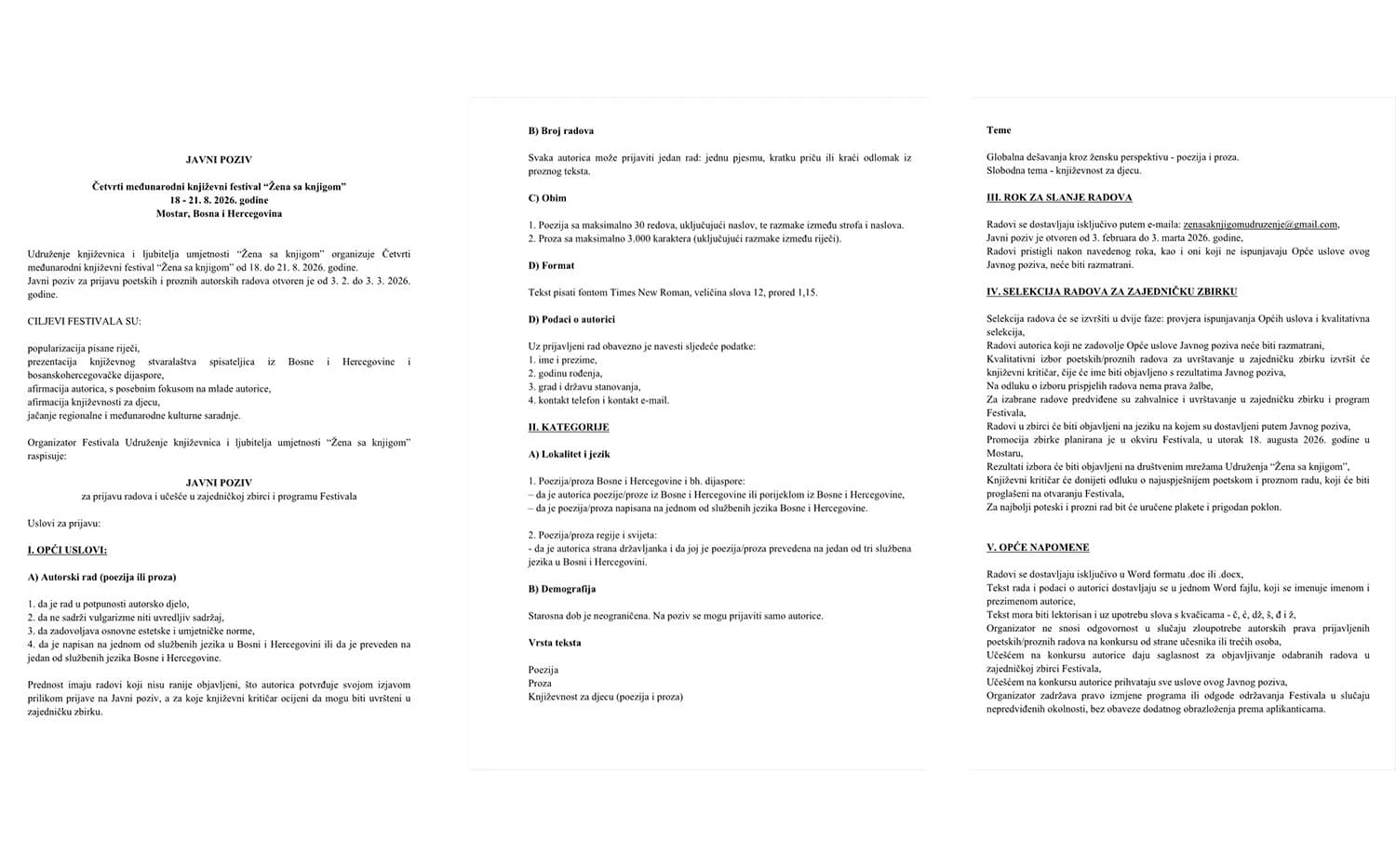 Detaljni uvjeti sudjelovanja i propozicije za prijavu autorica