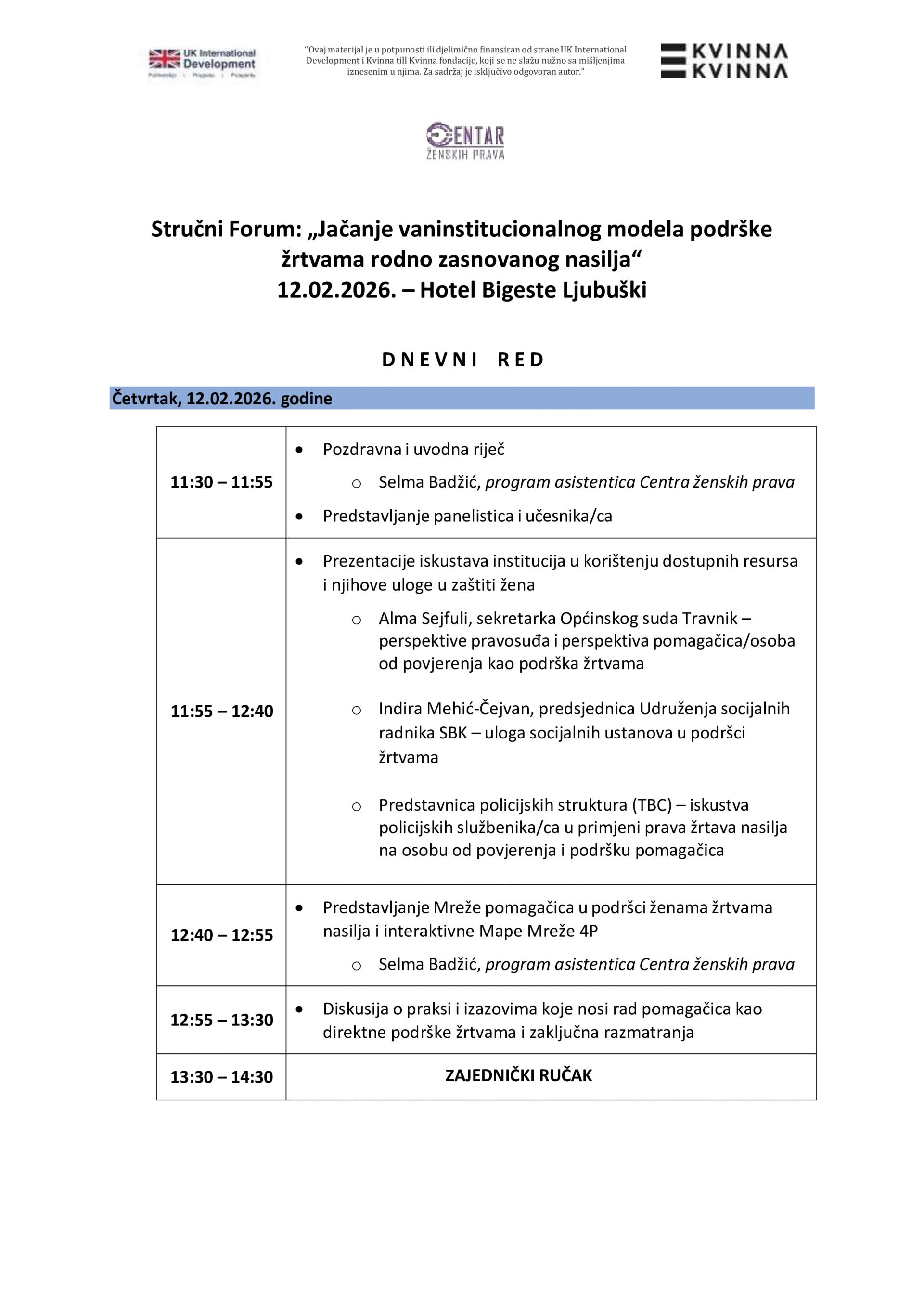 Agenda stručnog foruma