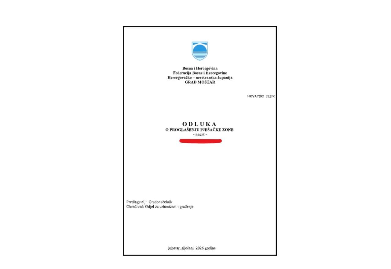 Odluka o proglašenju pješačke zone usvojena je u nacrtu, a ne prijedlogu