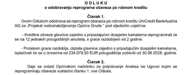 Odluka o reprogramiranju s 11. sjednice Općinskog vijeća Grude