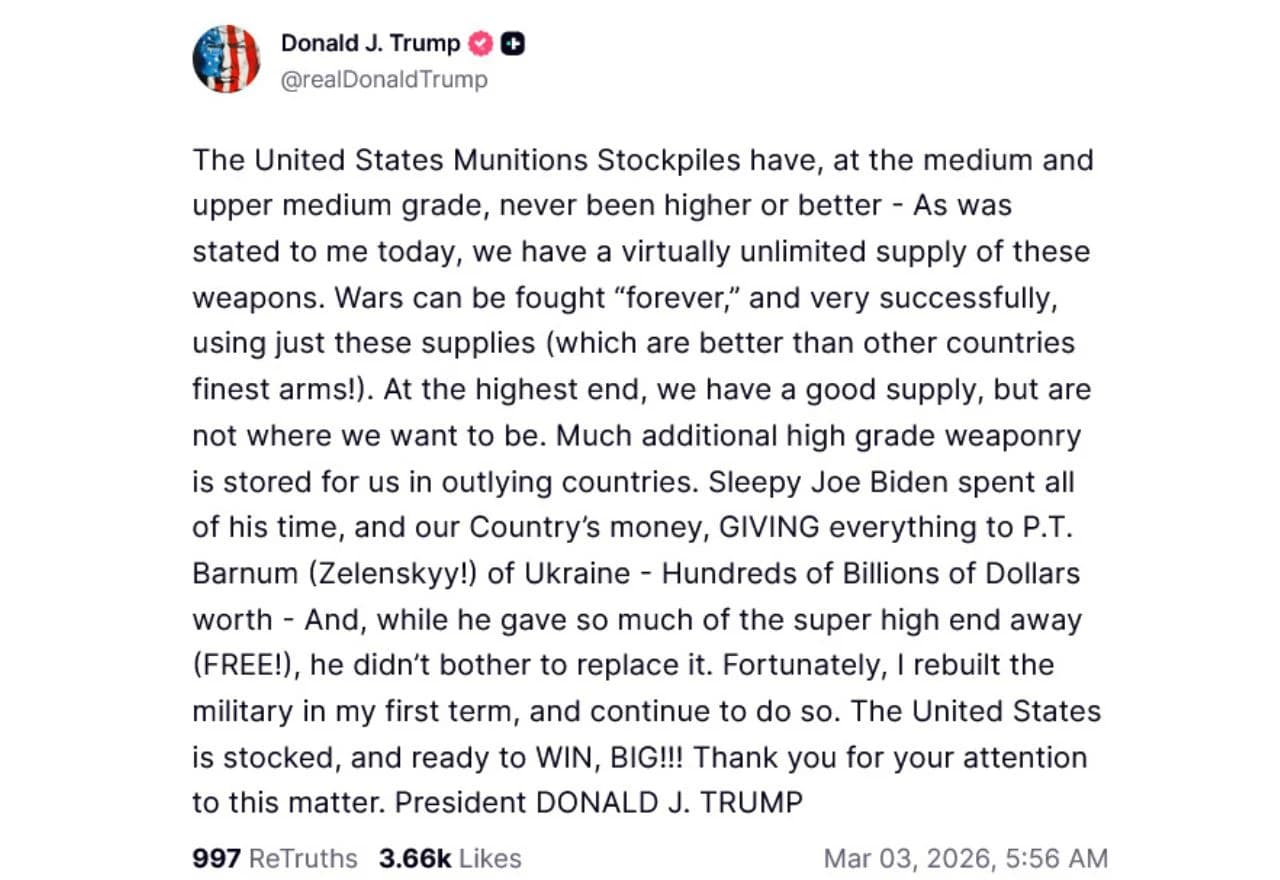 Objava na platformi Truth Social