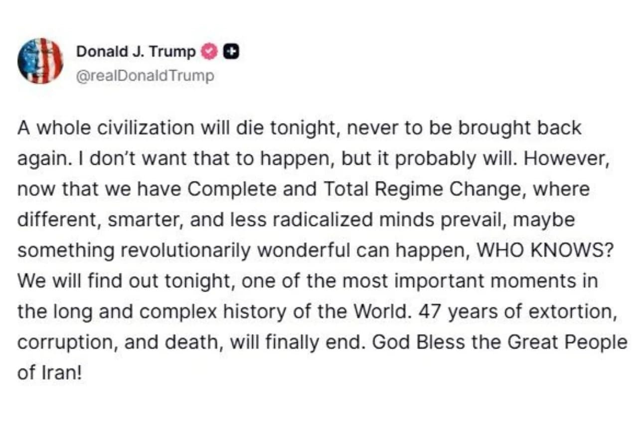 Trumpovva objava na platformi Truth Social