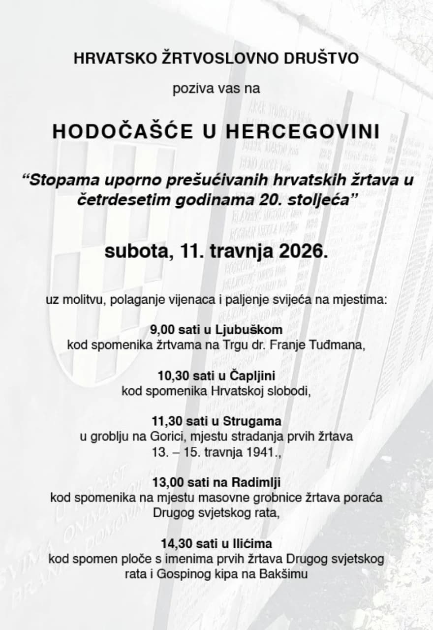 Hercegovina će biti domaćin hodočašća u spomen na hrvatske žrtve