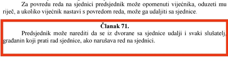 Članak koji se odnosi na događaje tijekom sjednice