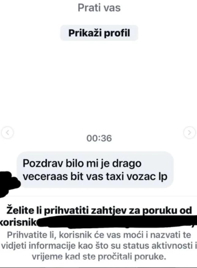 Poruka taksiste koji je vozio Severinu