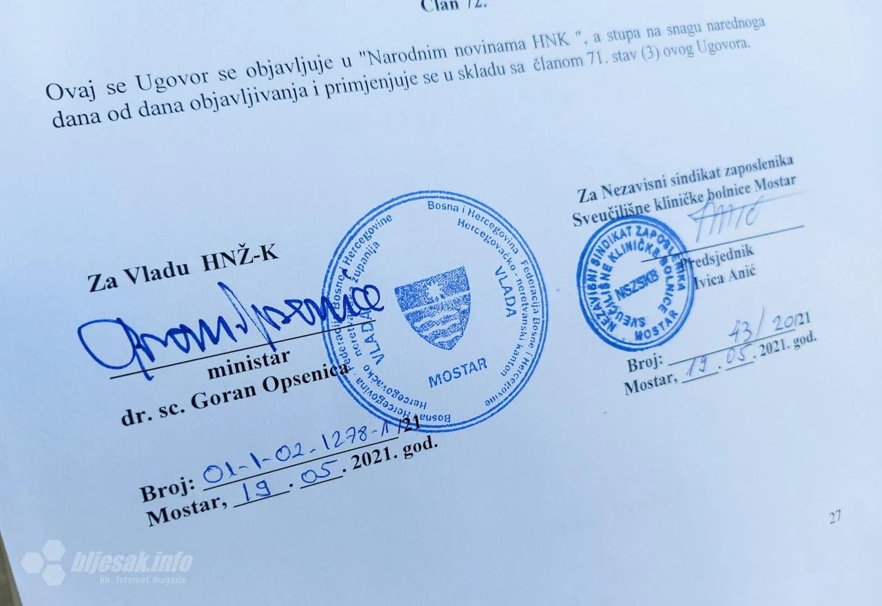 Potpis na kolektivnog ugovoru